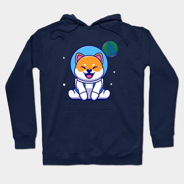 Cute Shiba Inu Dog Astronaut Sitting Cartoon Hoodie by Catalyst Labs
